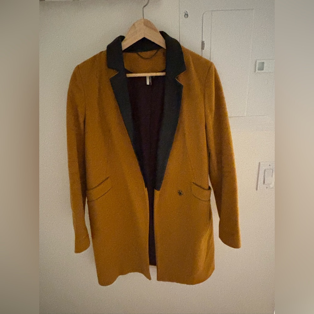 Vintage Topshop Wool Coat with Leather Collar Trim - Size UK10/US6